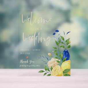 Panneau En Acrylique Chic Elegant Été Lemon Floral Mariage Bienvenue