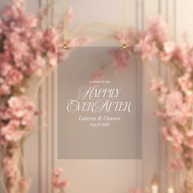 Panneau En Acrylique Chic Elegant Heureux Jamais Après L'Accueil Mariag (Créateur téléchargé)