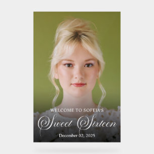 Panneau En Acrylique Chic Elegant Sweet sixteen de script blanc