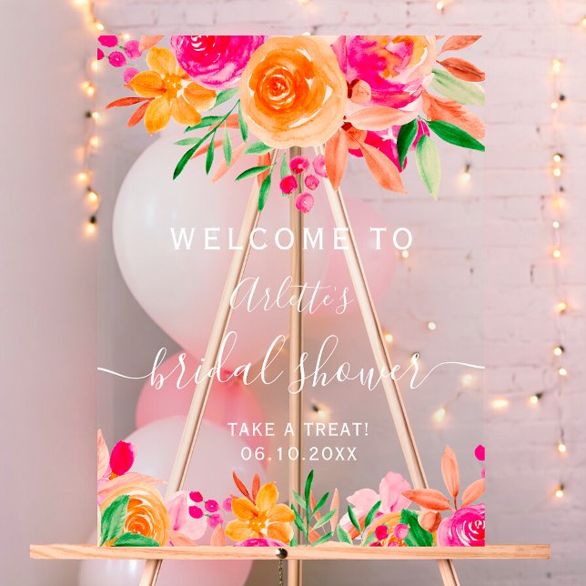 Panneau En Acrylique Chic floral aquarelle de bienvenue pour une baby s (Chic fall floral watercolor bridal shower welcome acrylic sign)