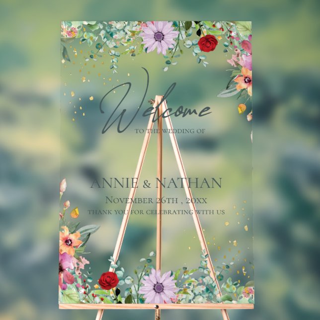 Panneau En Acrylique Chic Floral Fleur sauvage Bienvenue Au Mariage (Neutre)