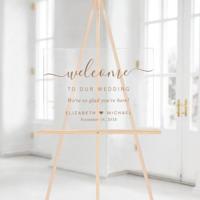 Panneau En Acrylique Chic Mariage Bienvenue Écriture Dorée (Créateur téléchargé)