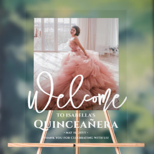 Panneau En Acrylique Chic Quinceañera Bienvenue Photo 15e anniversaire