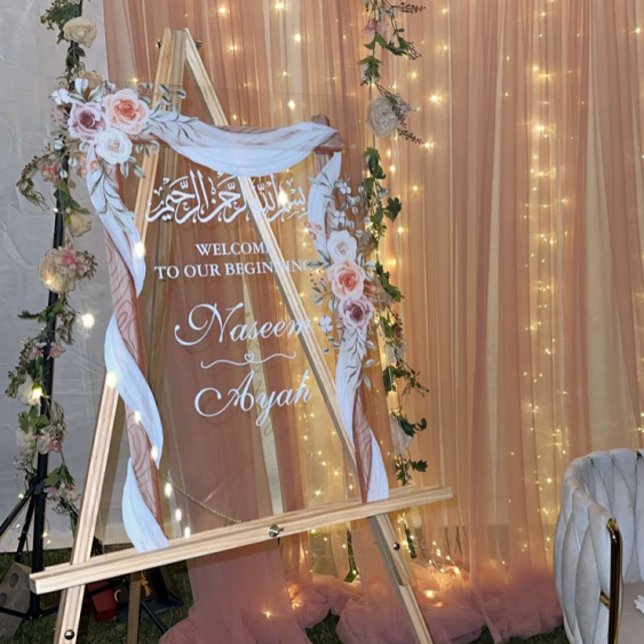 Panneau En Acrylique Chic rose floral musulman parti arabe islamique (Créateur téléchargé)