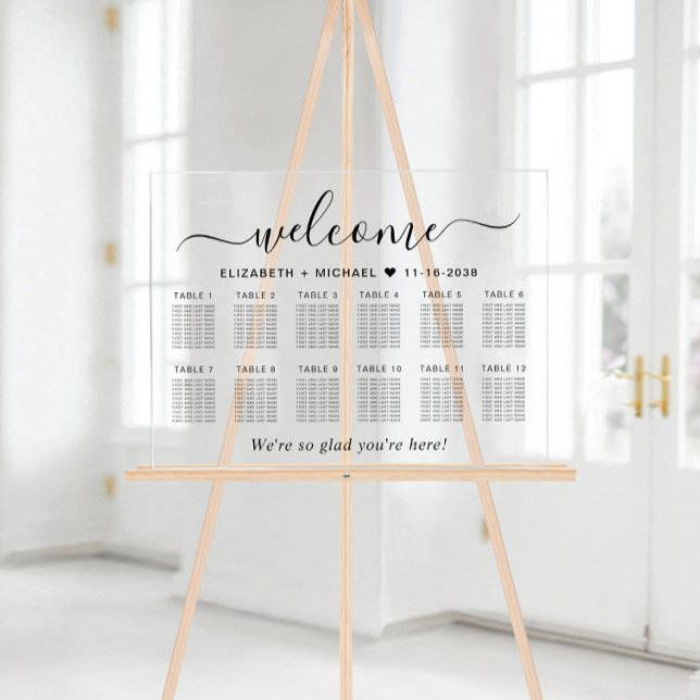 Panneau En Acrylique Chic Welcome 12 Table Mariage Siège (Créateur téléchargé)