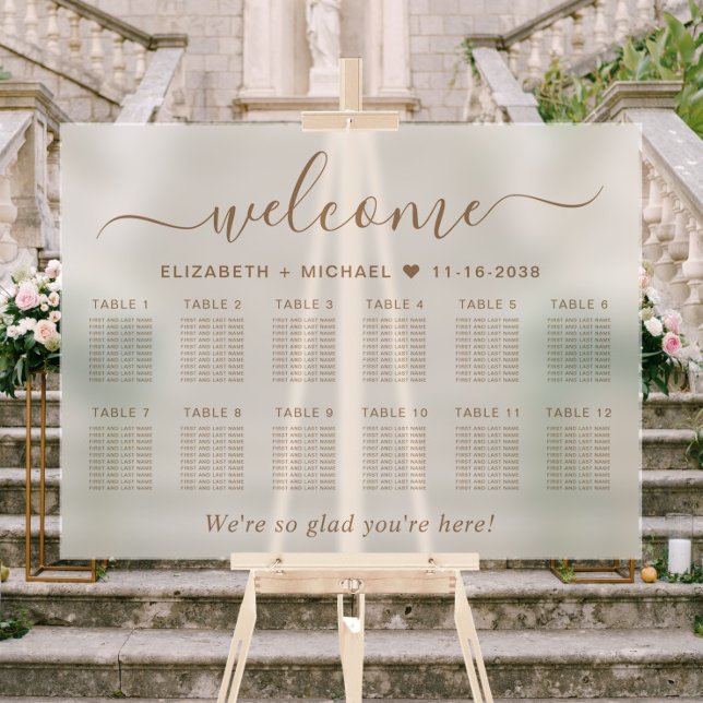 Panneau En Acrylique Chic Welcome Gold 12 Mariage table Siège givré (Créateur téléchargé)