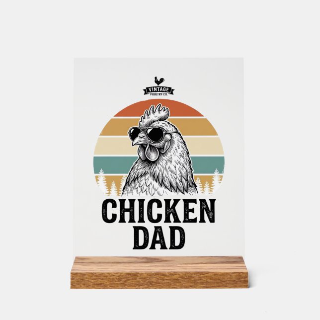 Panneau En Acrylique Chicken Dad Vintage Sunset Funny Chicken Lover Shi (Recto)