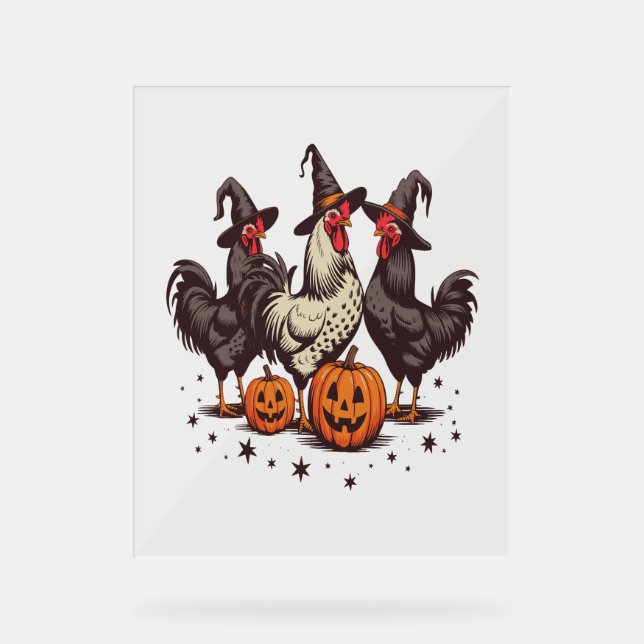 Panneau En Acrylique Chicken sorcière Citrouille d'Halloween automne (Recto)