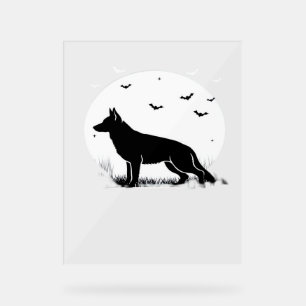 Panneau En Acrylique Chien berger allemand - Silhouette de lune d'Hallo