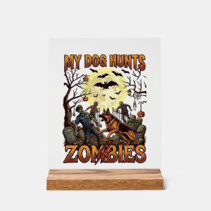 Panneau En Acrylique Chien chasse les zombies Halloween Berger allemand