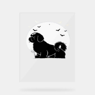 Panneau En Acrylique Chien Chih Tzu - Silhouette de lune d'Halloween Cl