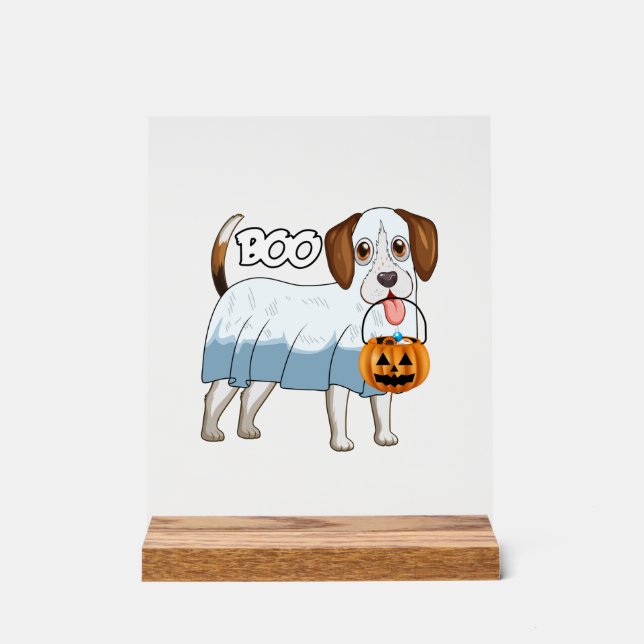 Panneau En Acrylique Chien de Halloween Beagle Fantôme (Recto)