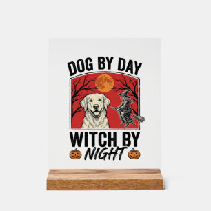 Panneau En Acrylique Chien de Jour Sorcière de Nuit Vintage Halloween C