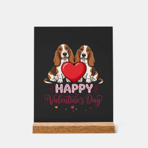 Panneau En Acrylique Chien de la Saint-Valentin Basset Hound Floral