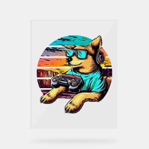 Panneau En Acrylique Chien Gamer, Design Vintage rétro