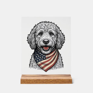 Panneau En Acrylique Chien gribouillé patriotique Gravure vintage vecte