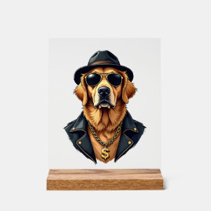 Panneau En Acrylique Chien Retriever Doré Vintage Cool en Lunettes de S