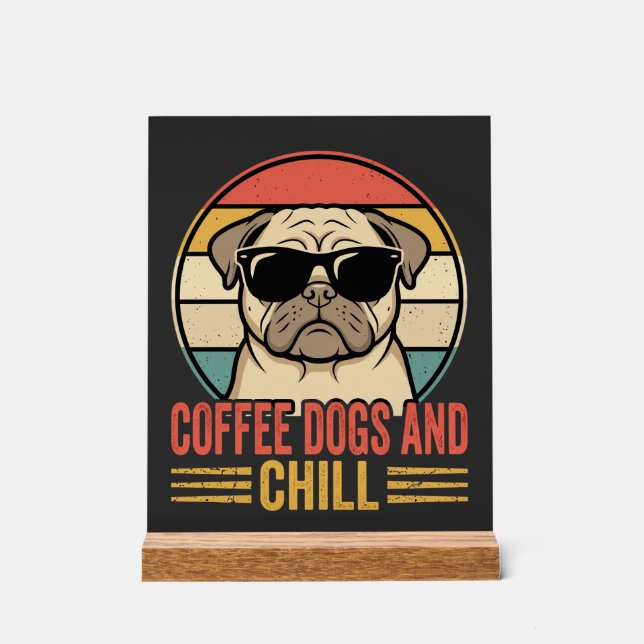 Panneau En Acrylique Chiens de café et chill rétro Pug (Recto)