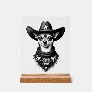 Panneau En Acrylique Chihuahua vintage style cow-boy gravure western D