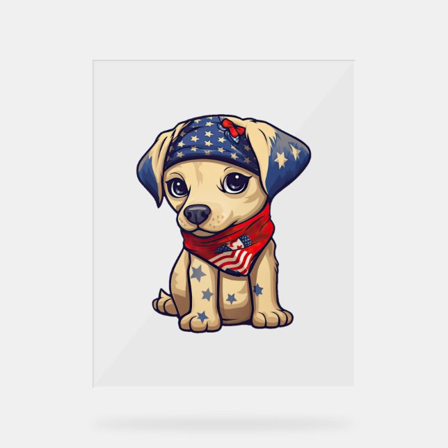 Panneau En Acrylique Chiot patriotique - Style 12 (Recto)