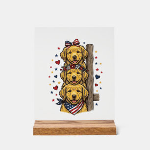 Panneau En Acrylique Chiots Retriever dorés Patriotiques Vintage Shirt