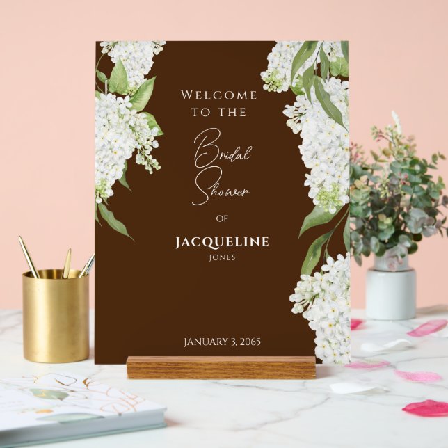 Panneau En Acrylique Chocolat Brown Blanc Hydrangeas Douche Bienvenue (Mariage)