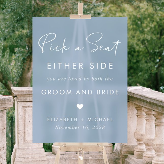 Panneau En Acrylique Choisir Un Siège De Chaque Côté Mariage Bleu Dusty (Créateur téléchargé)