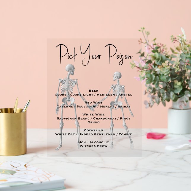 Panneau En Acrylique Choisir votre poison Squelette Mariage menu (Mariage)