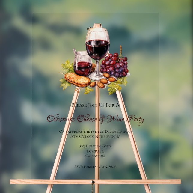 Panneau En Acrylique Christmas Cheese & Wine Party Watercolor  (Neutre)