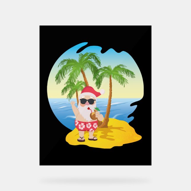 Panneau En Acrylique Christmas Tropical Beach Funny Santa Claus (Recto)