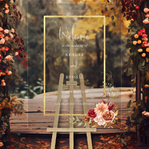 Panneau En Acrylique Chute dorée Terracotta Floral Bienvenue