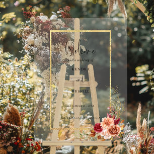 Panneau En Acrylique Chute dorée Terracotta Floral Bienvenue