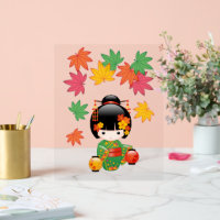 Chute Poupée Kokeshi - Green Kimono Geisha Girl