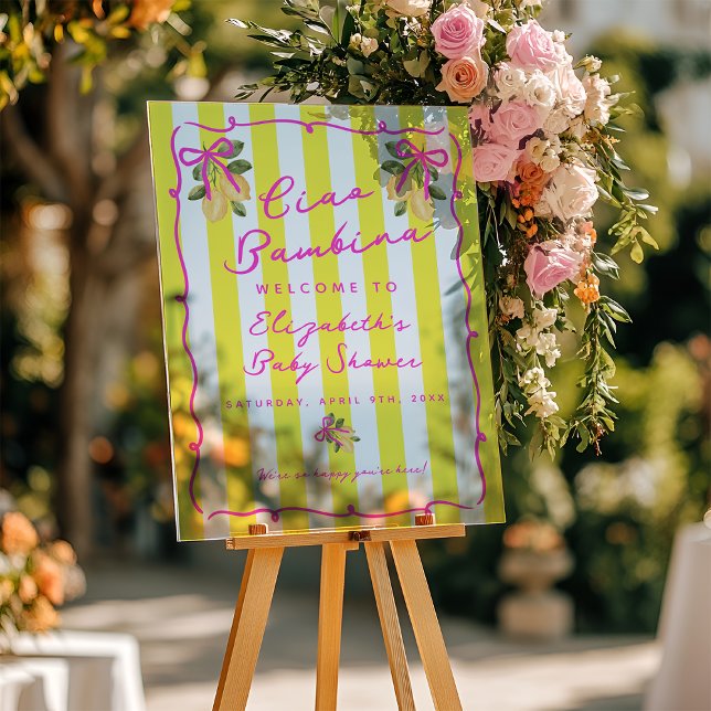 Panneau En Acrylique Ciao Bambina Yellow Lemon Baby Shower Welcome (Ciao Bambina Yellow Lemon Baby Shower Welcome Acrylic Sign
)