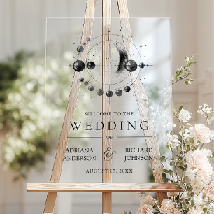 Panneau En Acrylique Ciel Noir Blanc Lune Mariage Bienvenue