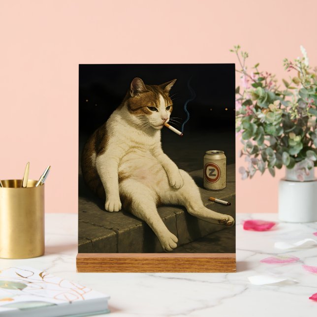 Panneau En Acrylique Cigarette Kitten Drôle Fumer Chat Gen Z Mème (Mariage)