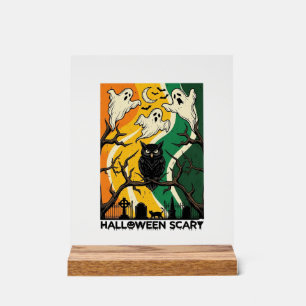 Panneau En Acrylique Cimetière de fantômes de hiboux noirs effrayants H