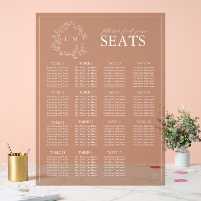 Panneau En Acrylique Cimetière en terre cuite Monogramme Mariage Siège (Mariage)