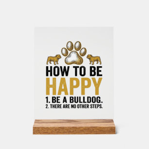 Panneau En Acrylique Citation Bulldog heureux Gravure vintage Amoureux
