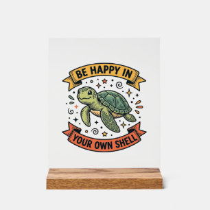 Panneau En Acrylique Citation de Tortue Heureuse Dessin de Gravure Vint