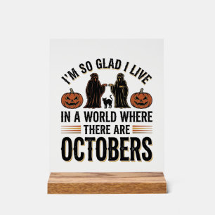 Panneau En Acrylique Citation Halloween Vintage Octobre Dessin Chat Cit