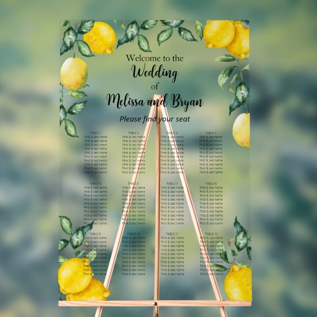 Panneau En Acrylique Citrons agrumes Mariage 12 tables tableau (Neutre)