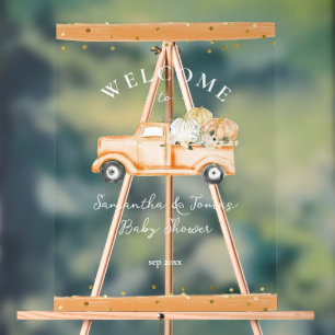 Panneau En Acrylique Citrouille Camion Baby shower d'automne moderne