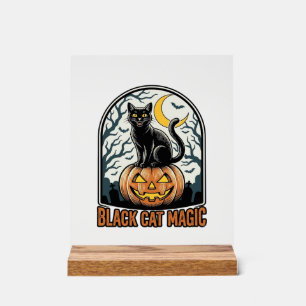 Panneau En Acrylique Citrouille Chat Noir Gravure Halloween Vintage_1