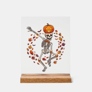 Panneau En Acrylique Citrouille de crâne de squelette de danse d'Hallow