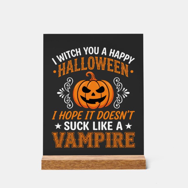 Panneau En Acrylique Citrouille de vampire drôle d'Halloween (Recto)