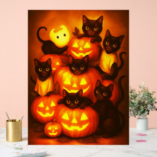 Panneau En Acrylique Citrouille d'Halloween brillant avec chat noir mig