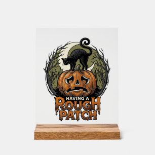 Panneau En Acrylique Citrouille d'Halloween Chat Tache Brute Gravure Vi