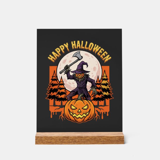 Panneau En Acrylique Citrouille effrayante pour Halloween Vector (Recto)