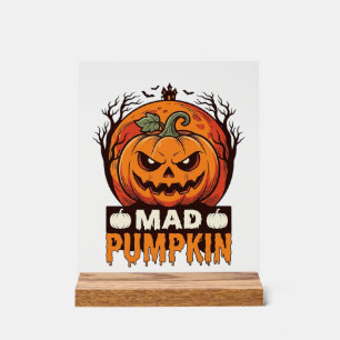 Panneau En Acrylique Citrouille Folle Halloween Dessin de Gravure Vinta